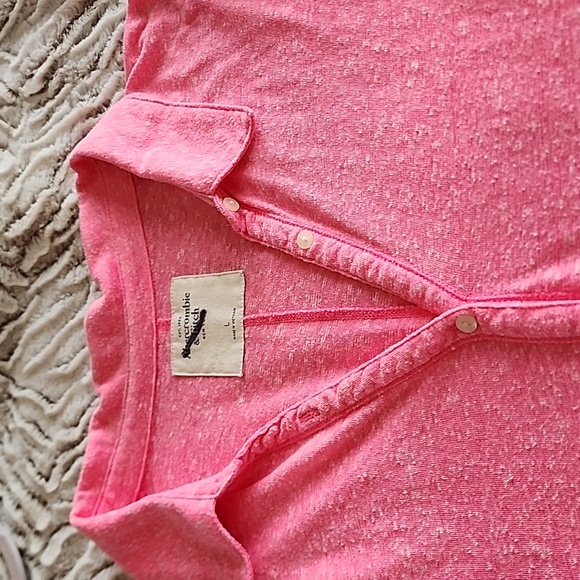 ABERCROMBIE PINK PEPLUM BUTTON FRONT T-SHIRT L - Picture 4 of 12